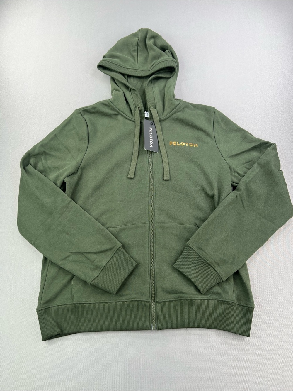 PELOTON WOMENS SOFT FRENCH TERRY FULL ZIP HOODIE SWEATSHIRT OLIVE GREEN
